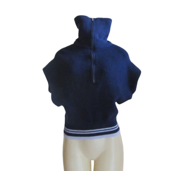 Maeve Women’s Navy Blue Ribbed Knit Collared Sweater Vest With Zip Detail Size S - Picture 5 of 8